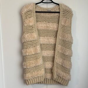 Vintage Beige Horizontally Knitted Textured Pattern Open Front Vest Size Medium